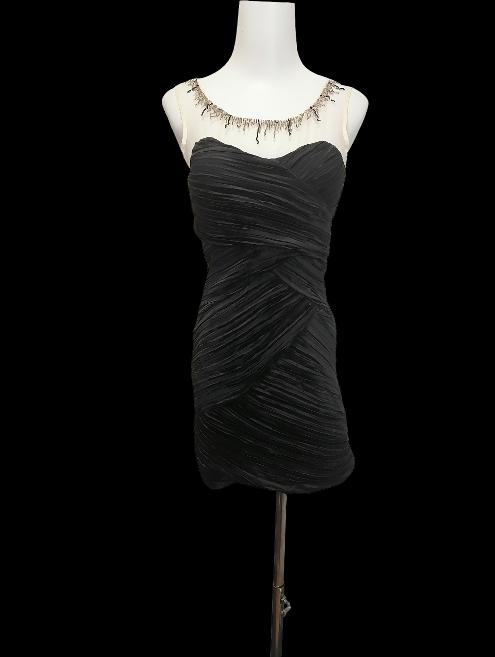🍷Black Sheer Yoke Ruched Cocktail Dress